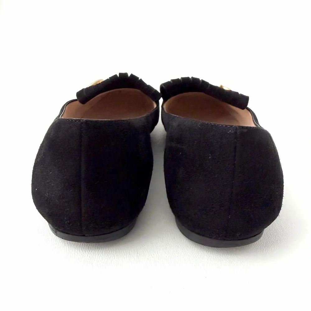 GUCCI‎ | Marmont GG Fringe Suede Ballet Flats Black Gold Logo Size 37